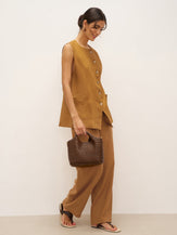 100% Linen Arc-Placket Button-Front Vest ELFRIDA - TOPS-Linen Tanks