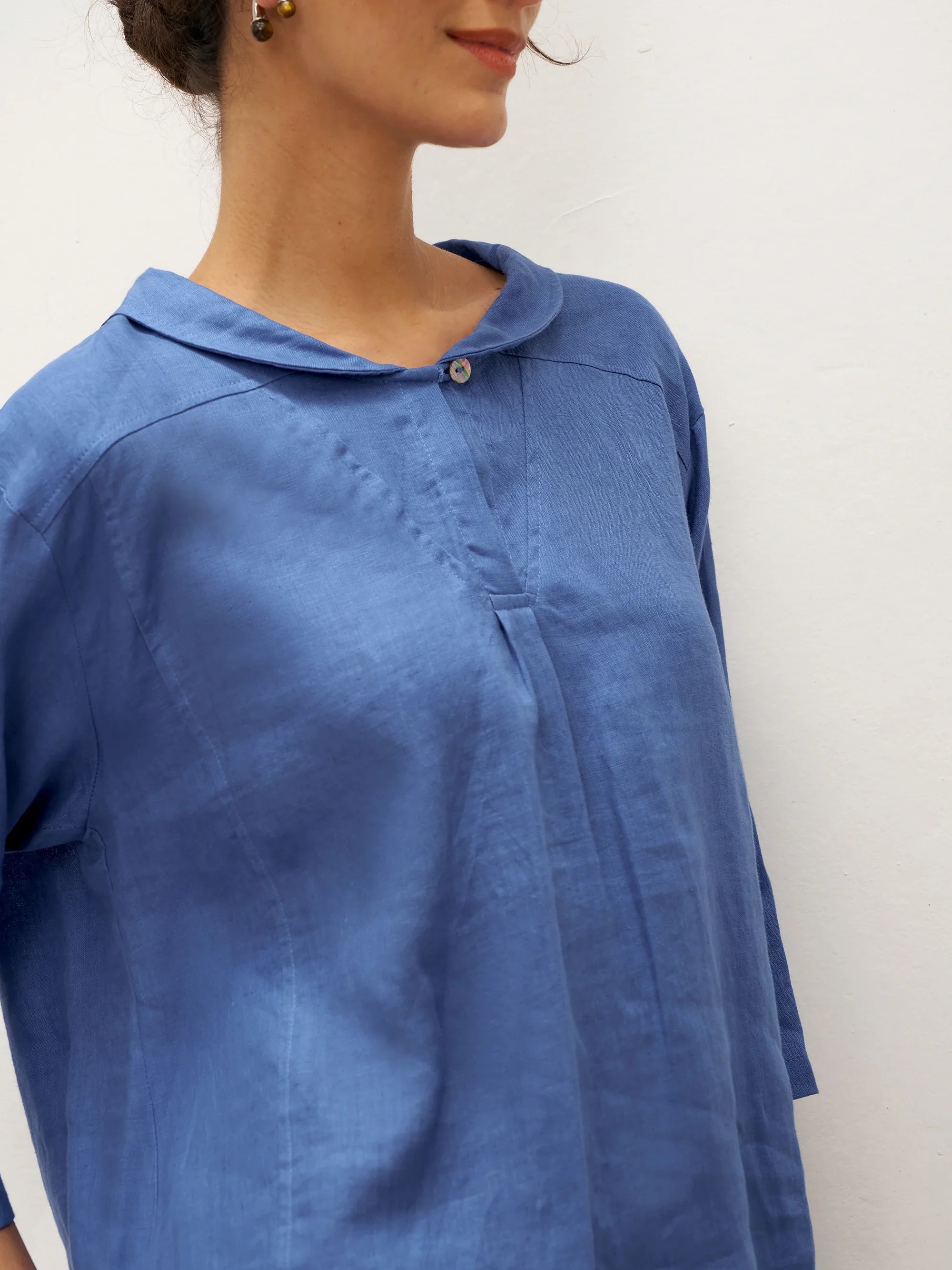 JADE 100% Linen Shawl V-Neck Half Sleeve Top - TOPS-Linen Blouses