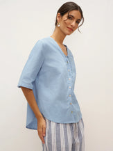 Linen Ladder Tie Simple Shirt - TOPS-Linen Blouses