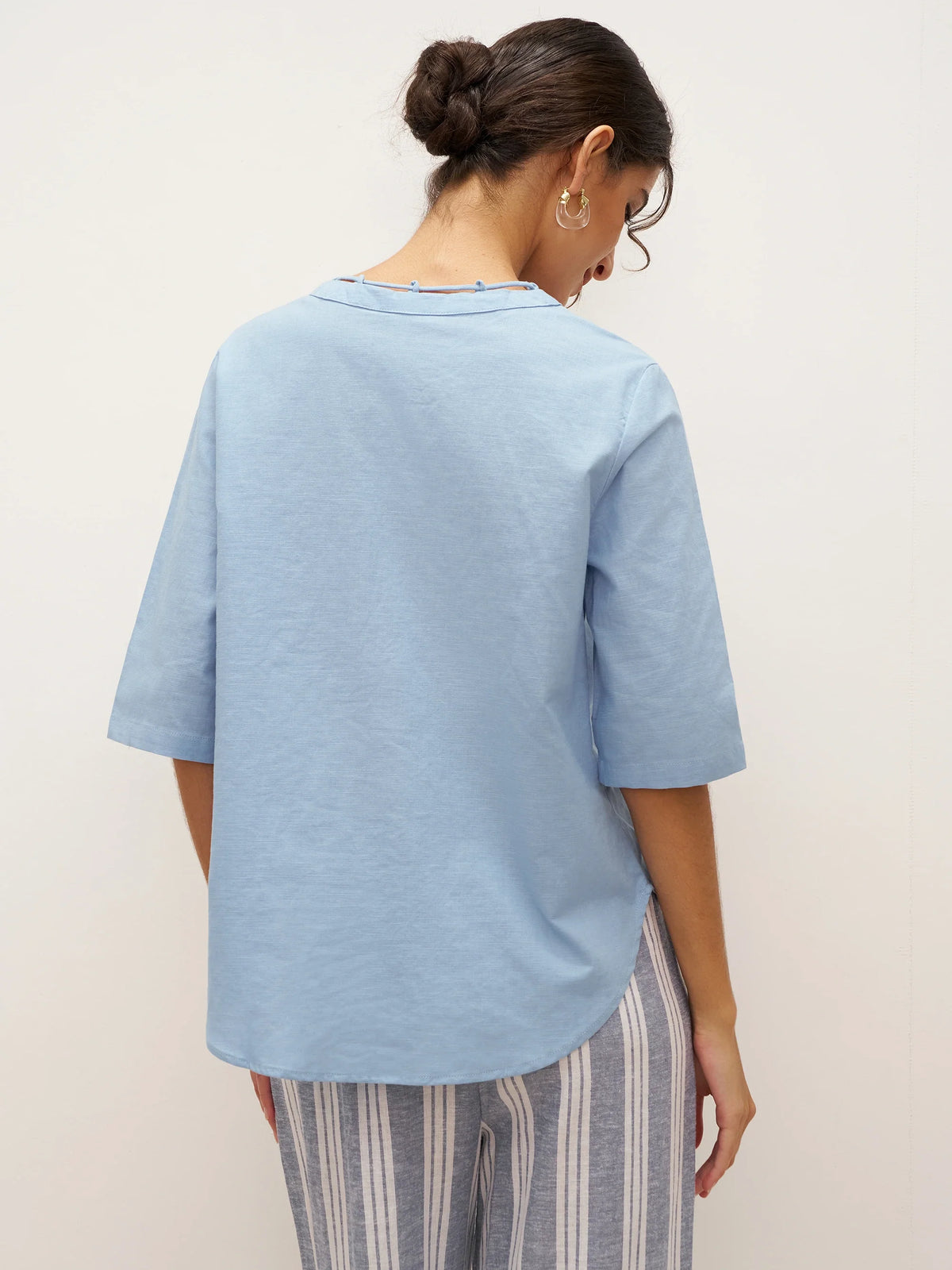 Linen Ladder Tie Simple Shirt - TOPS-Linen Blouses