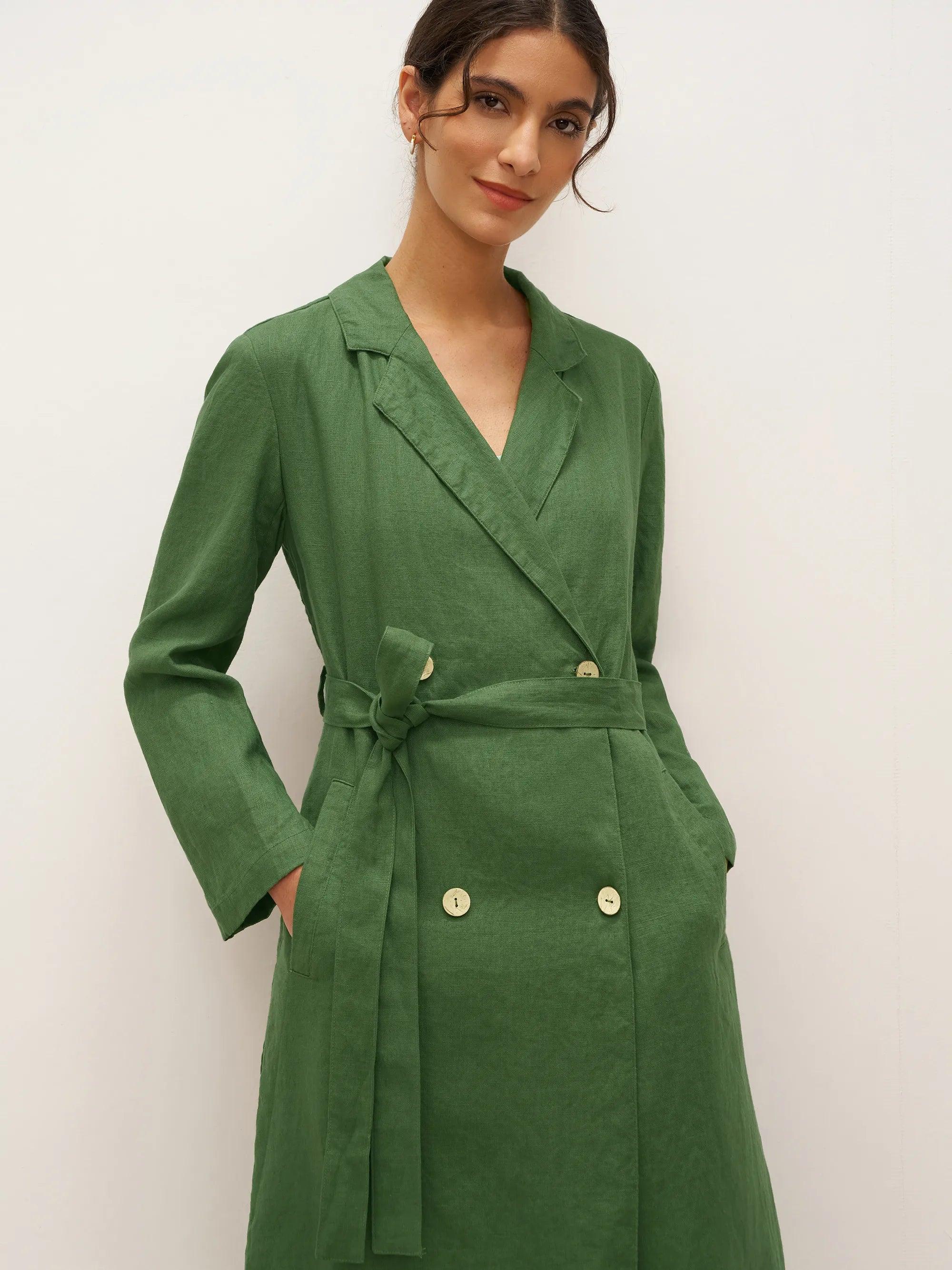 100% Linen Double-Breasted Belted Trench Coat LEILA - TOPS-Linen Jackets