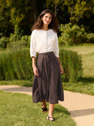 100% Linen Tie-Waist Wrapped A-Line Skirt EMILIE—Two-Way Wear - BOTTOMS-Linen Skirts