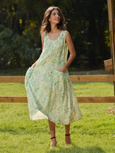 100% Linen Floral Swing Beach Tank Dress LORRAINE - DRESSES-Linen Midi