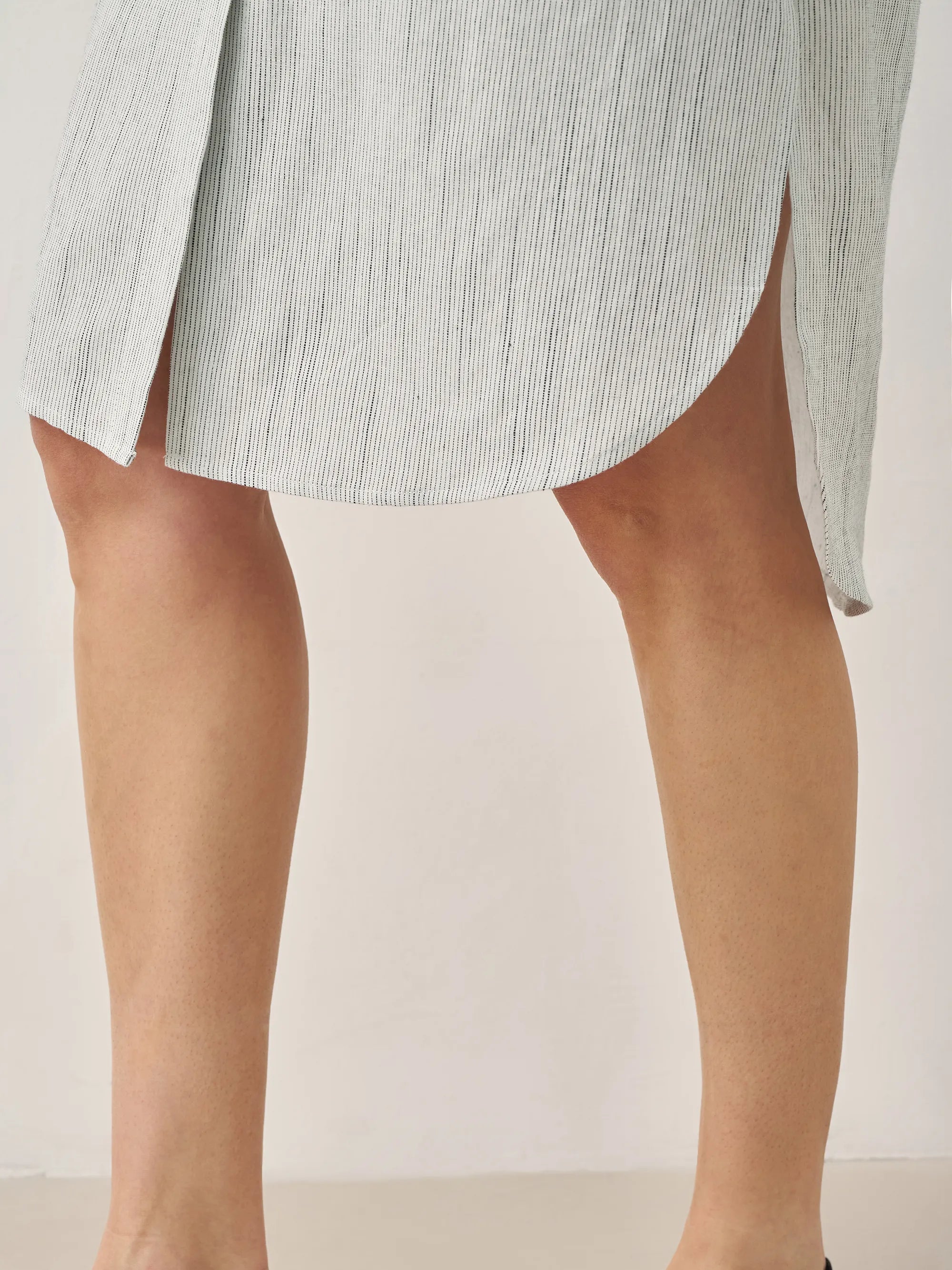 Linen Button-Front Artistic Stripe Shirt Dress JULIA - DRESSES-Linen Midi