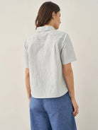 Linen Double-Breasted Artistic Stripe Shirt JUNO - TOPS-Linen Button Down Shirts