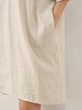 100% Linen Gingham V-Neck Oversized Midi Dress LORIN - DRESSES-Linen