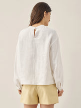 100% Linen Mock Neck Long-Sleeve Top - TOPS-Linen Blouses