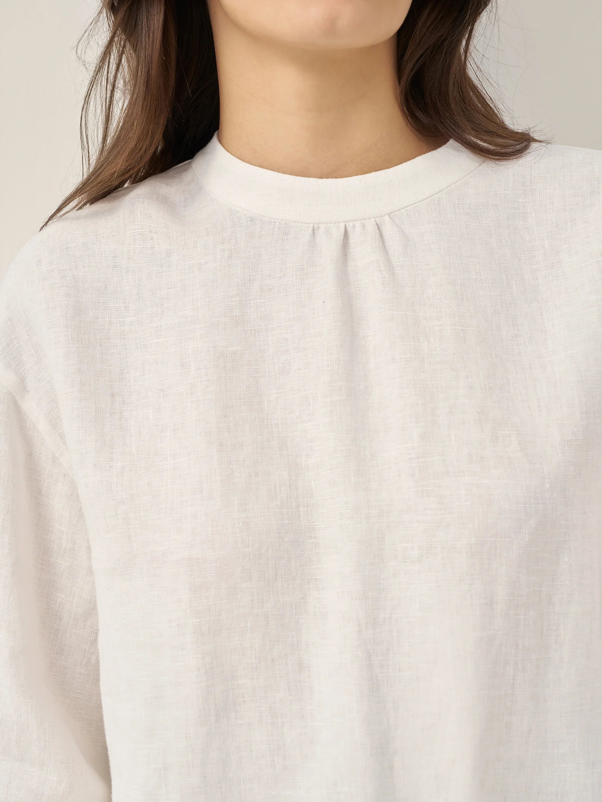 100% Linen Mock Neck Long-Sleeve Top - TOPS-Linen Blouses