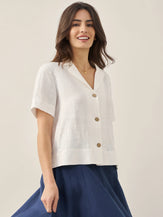 Chemise 100% lin boutonnée à manches courtes - blanc optique / S - HAUTS-chemises boutonnées en lin