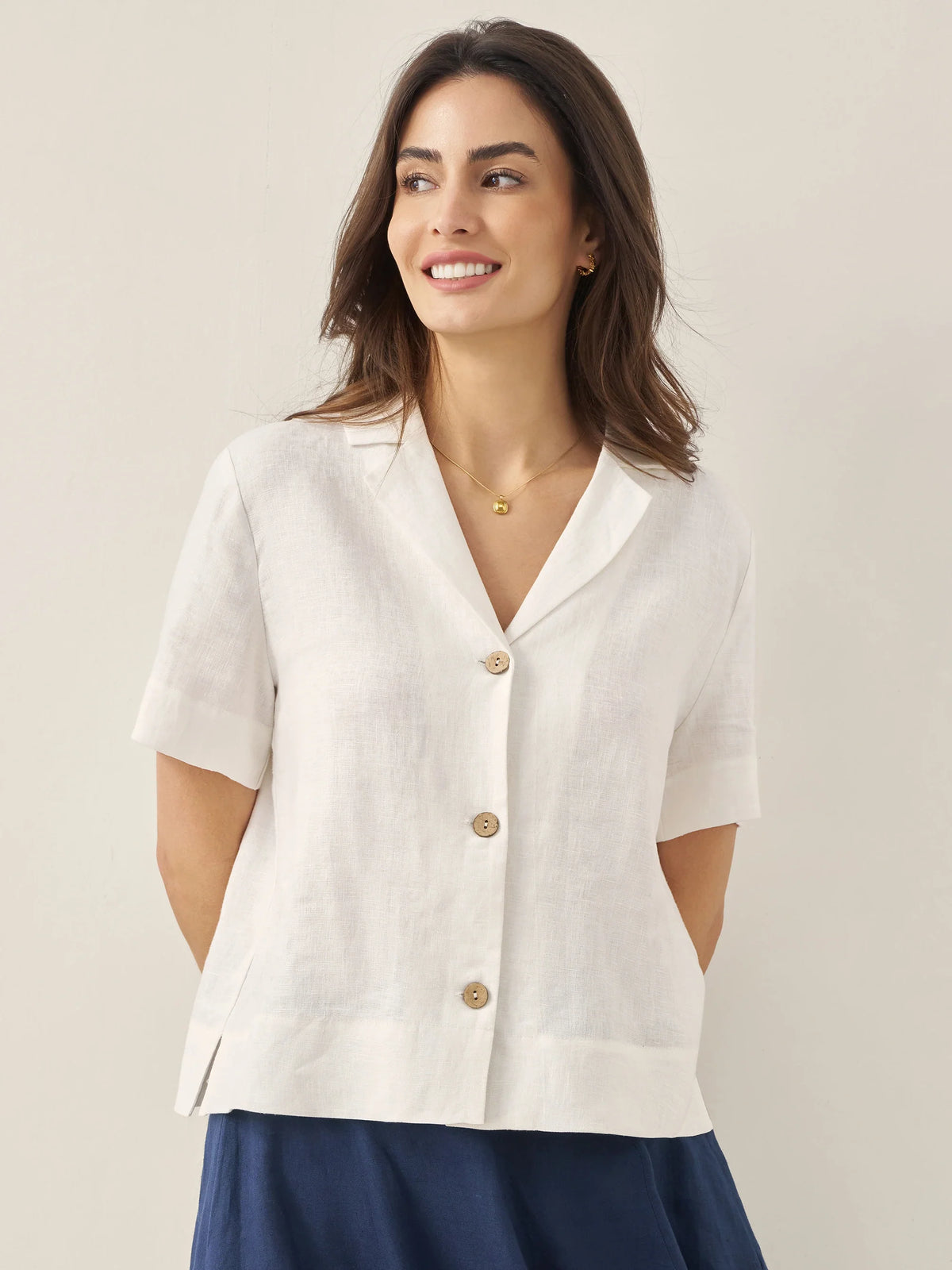 Chemise 100% lin boutonnée à manches courtes - HAUTS-chemises boutonnées en lin