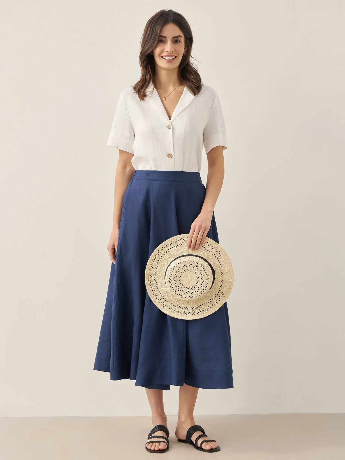 Chemise 100% lin boutonnée à manches courtes - HAUTS-chemises boutonnées en lin