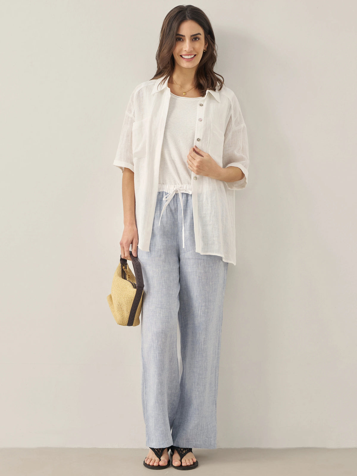100% Linen Pocket Detail Button-Front Shirt CLARA by LINTICO for women