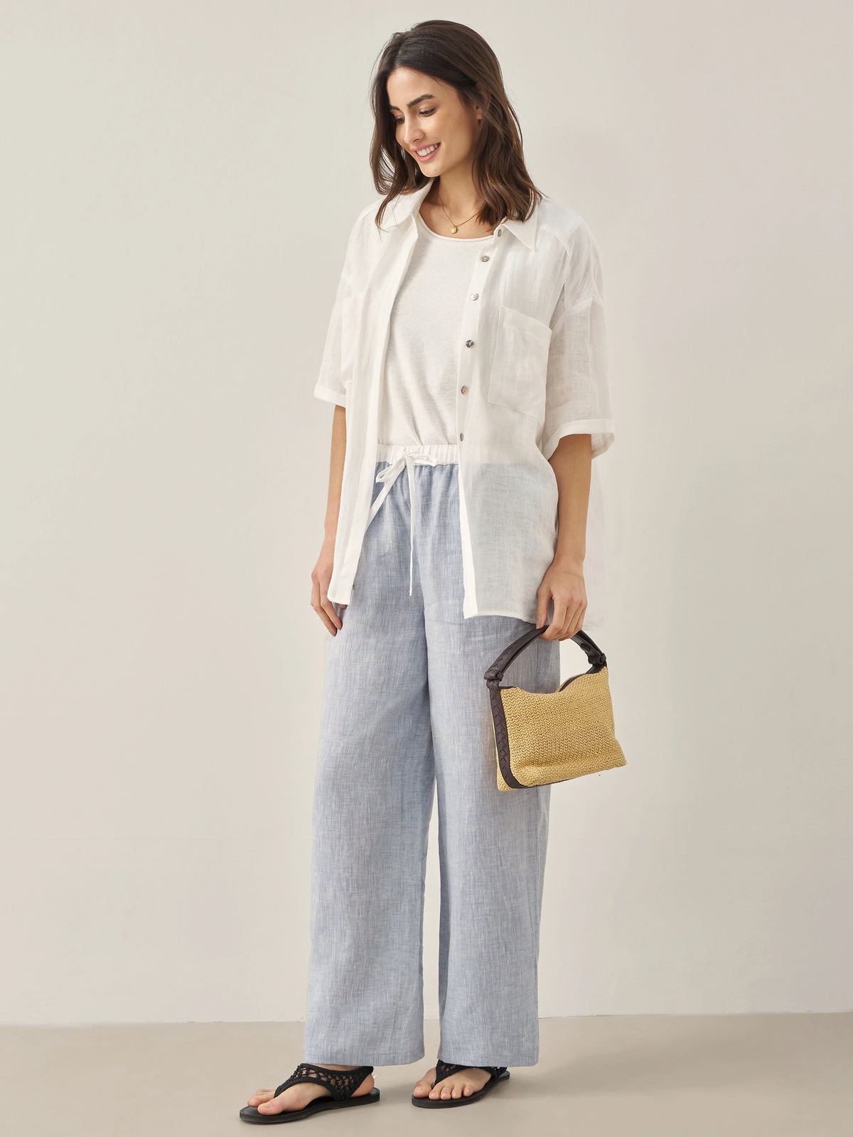 100% Linen Pocket Detail Button-Front Shirt CLARA by LINTICO for women