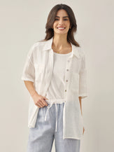 100% Linen Pocket Detail Button-Front Shirt CLARA by LINTICO for women