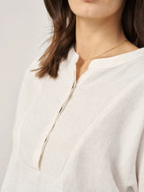100% Linen Round Neck Concealed Placket Top - TOPS-Linen Blouses