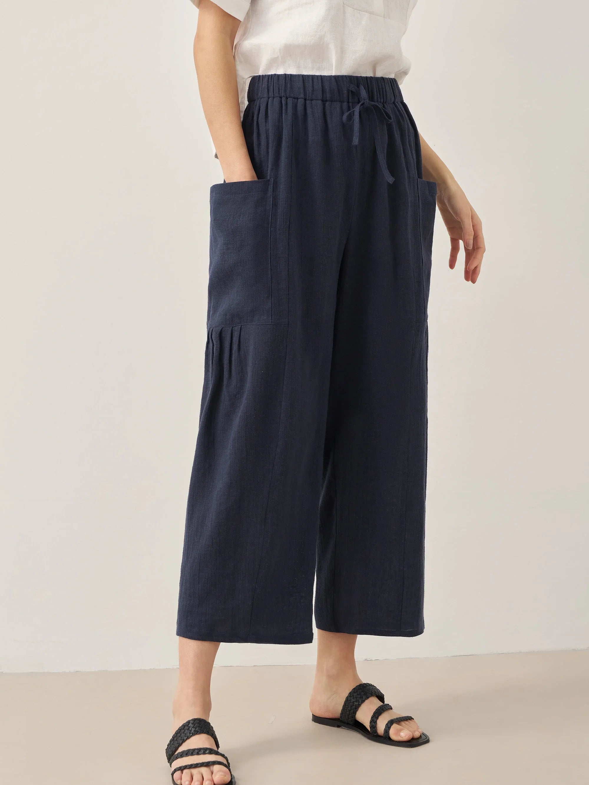 Linen Straight-Leg Pants with Patch Pockets JOCIE - BOTTOMS-Linen