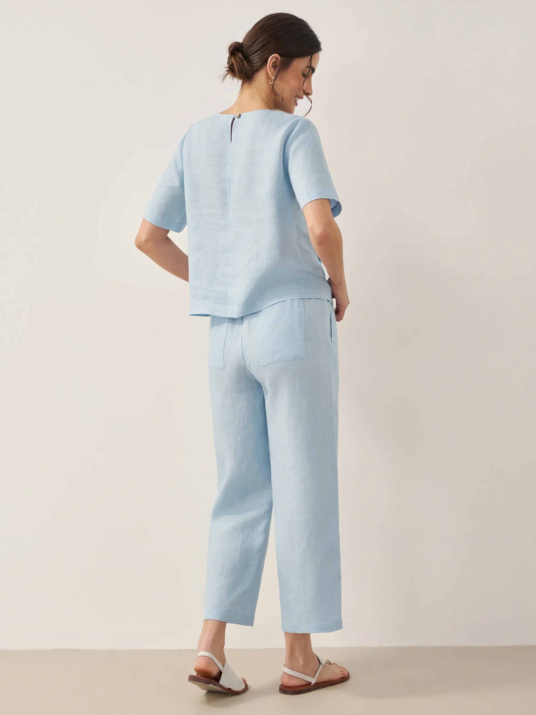 100% Linen Short-Sleeve Round Neck Button Detail Top & Pants Set JOSIE - SETS-Linen Sets