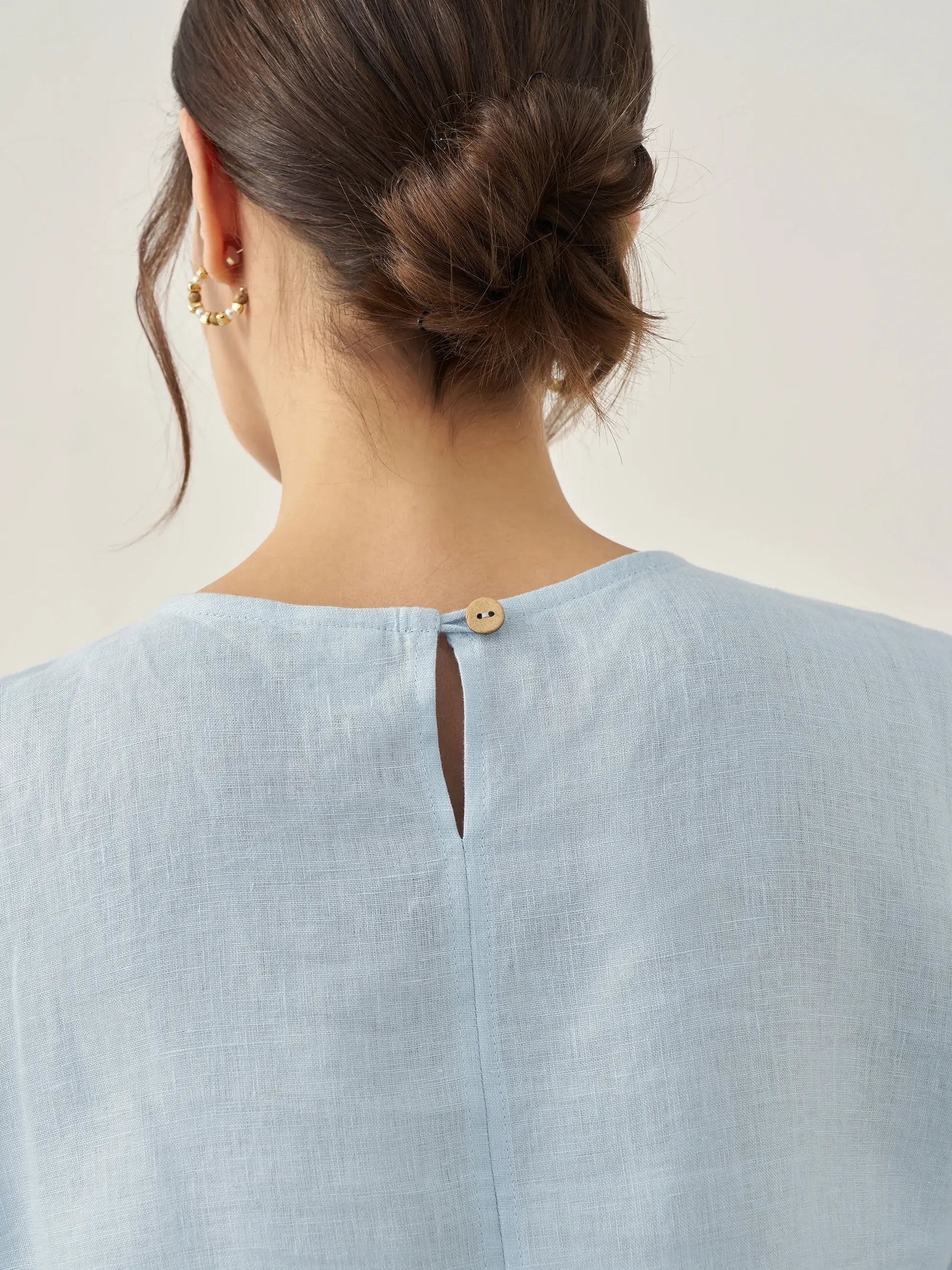 100% Linen Short-Sleeve Round Neck Button Detail Top & Pants Set JOSIE - SETS-Linen Sets