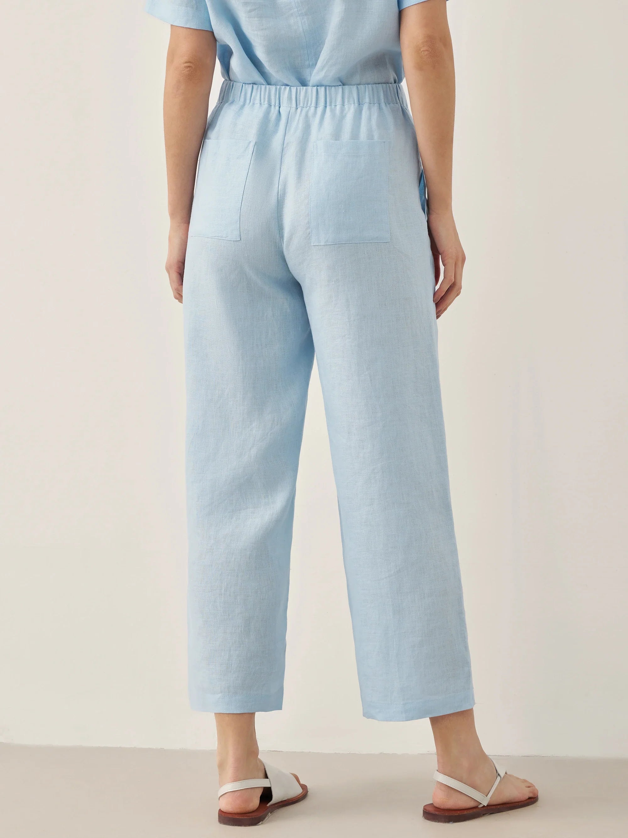 100% Linen Short-Sleeve Round Neck Button Detail Top & Pants Set JOSIE - SETS-Linen Sets