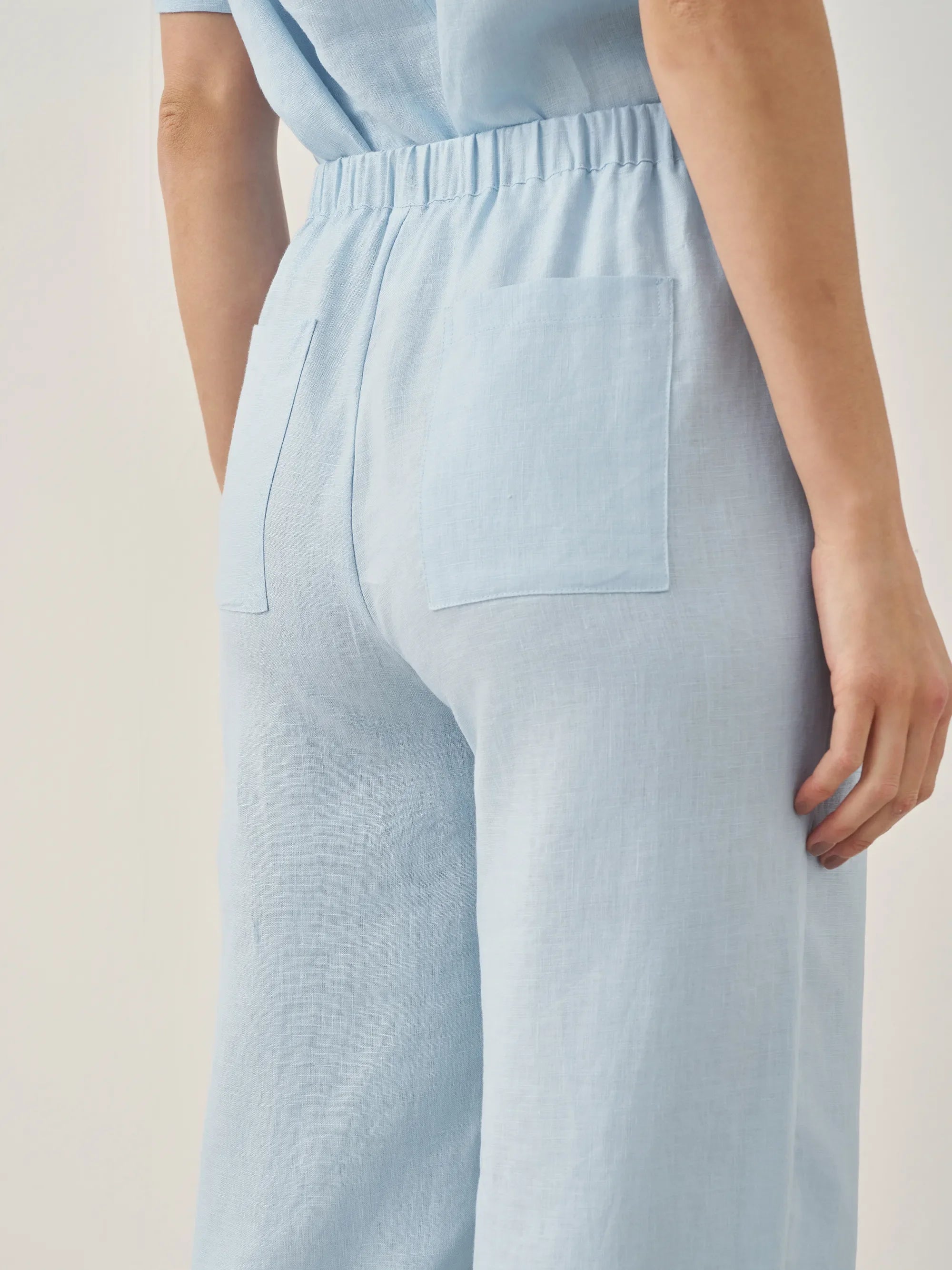 100% Linen Short-Sleeve Round Neck Button Detail Top & Pants Set JOSIE - SETS-Linen Sets