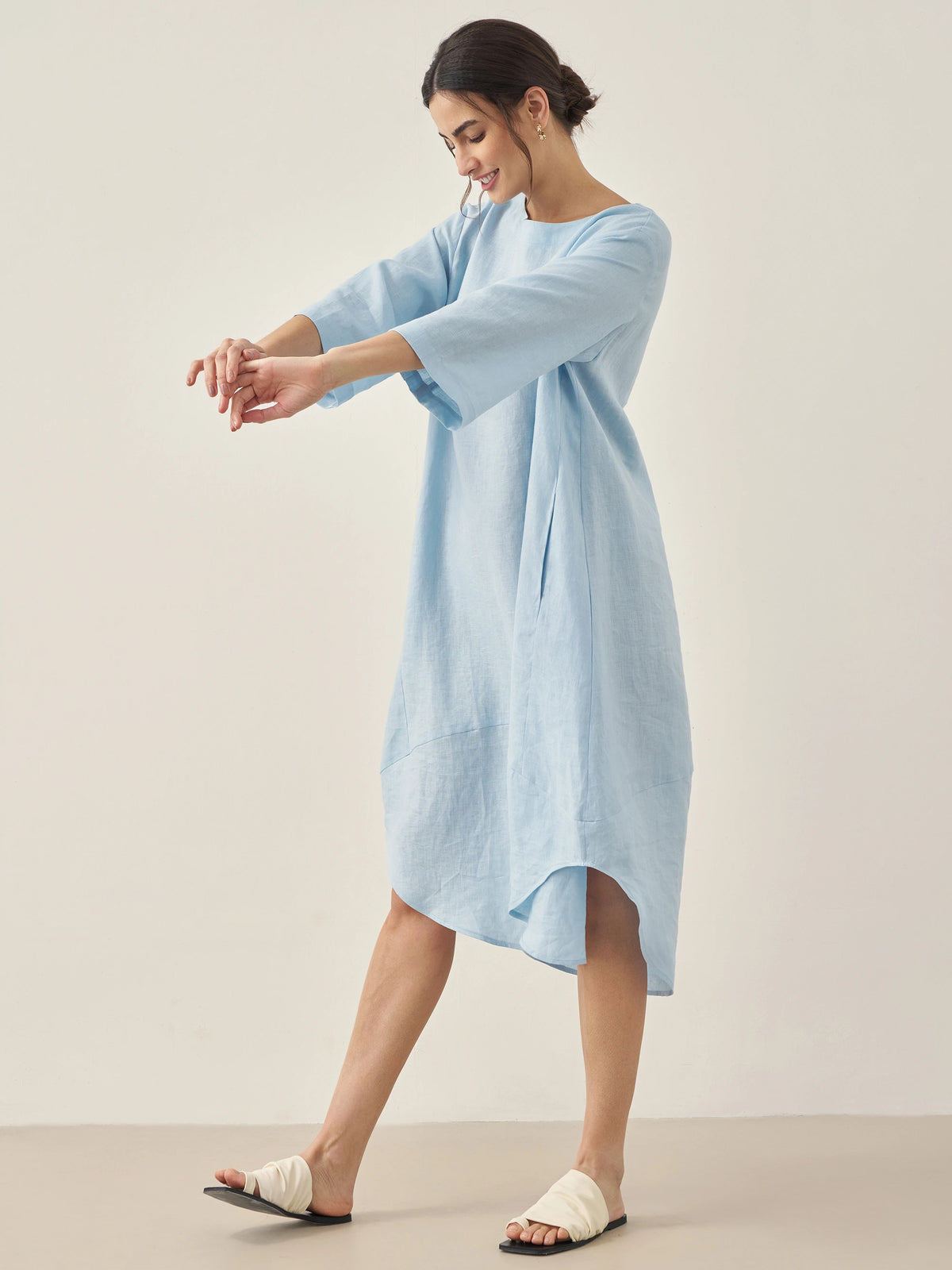 100% Linen Bateau Neck Midi Dress BROOKE by LINTICO for women