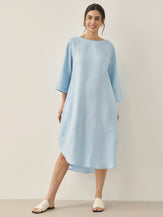 100% Linen Bateau Neck Midi Dress BROOKE by LINTICO for women