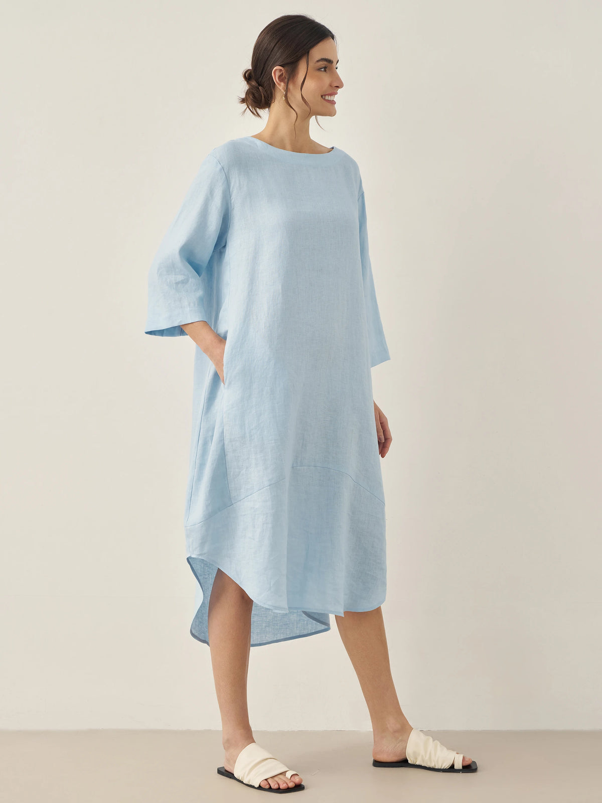 100% Linen Bateau Neck Midi Dress BROOKE by LINTICO for women
