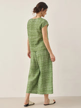 100% Linen Polka Dot Skirt-Pants with Elastic Waist LUMI - BOTTOMS-Linen Pants