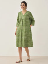 Robe midi 100% lin à pois et col V LIRA - ROBES-Lin