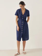 Robe chemise femme EILEEN boutonnée devant à col V en 100% lin de LINTICO