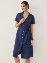 Robe chemise femme EILEEN boutonnée devant à col V en 100% lin de LINTICO