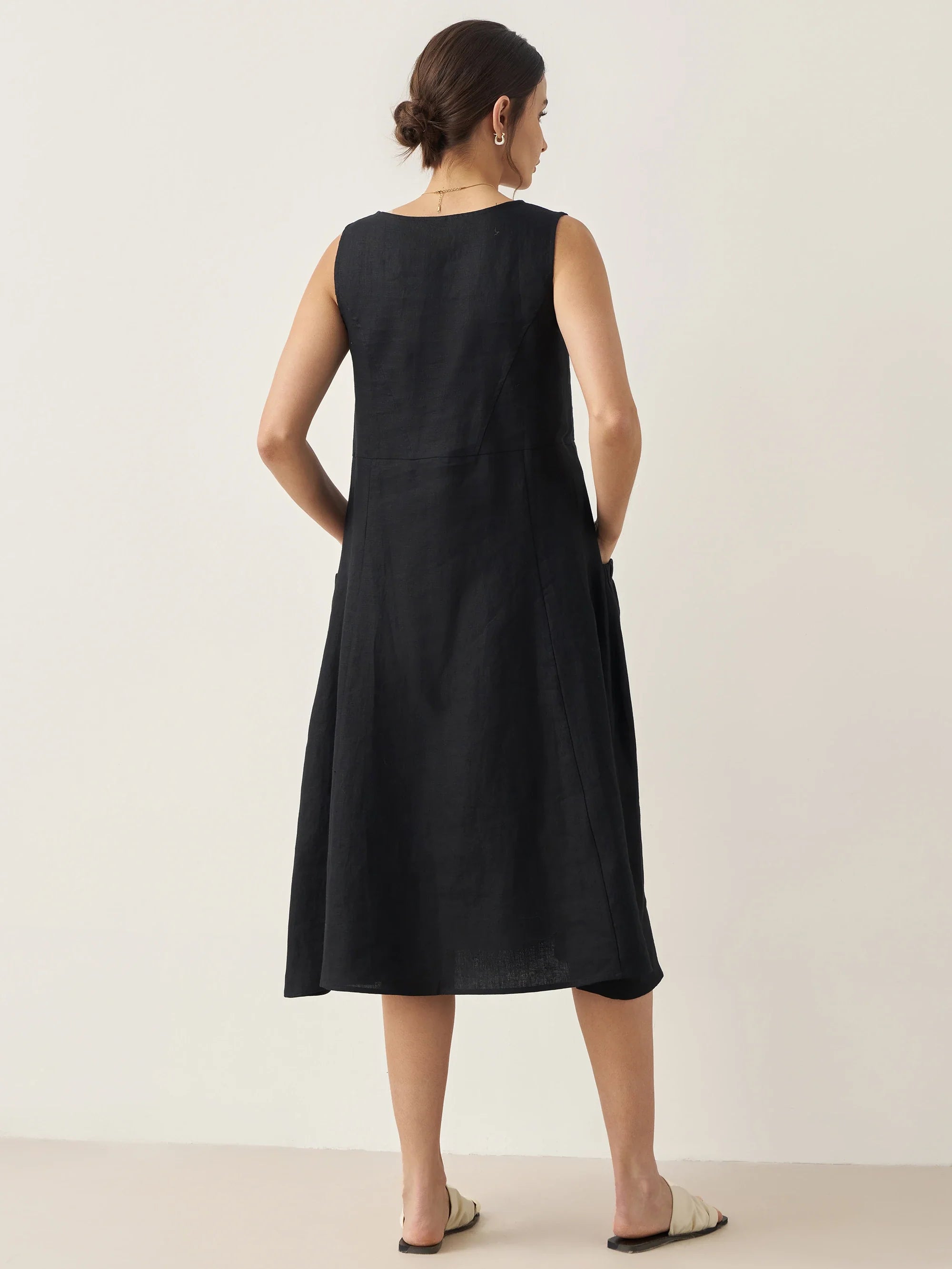 100% Linen Swing Beach Tank Dress GIANA - DRESSES-Linen Midi