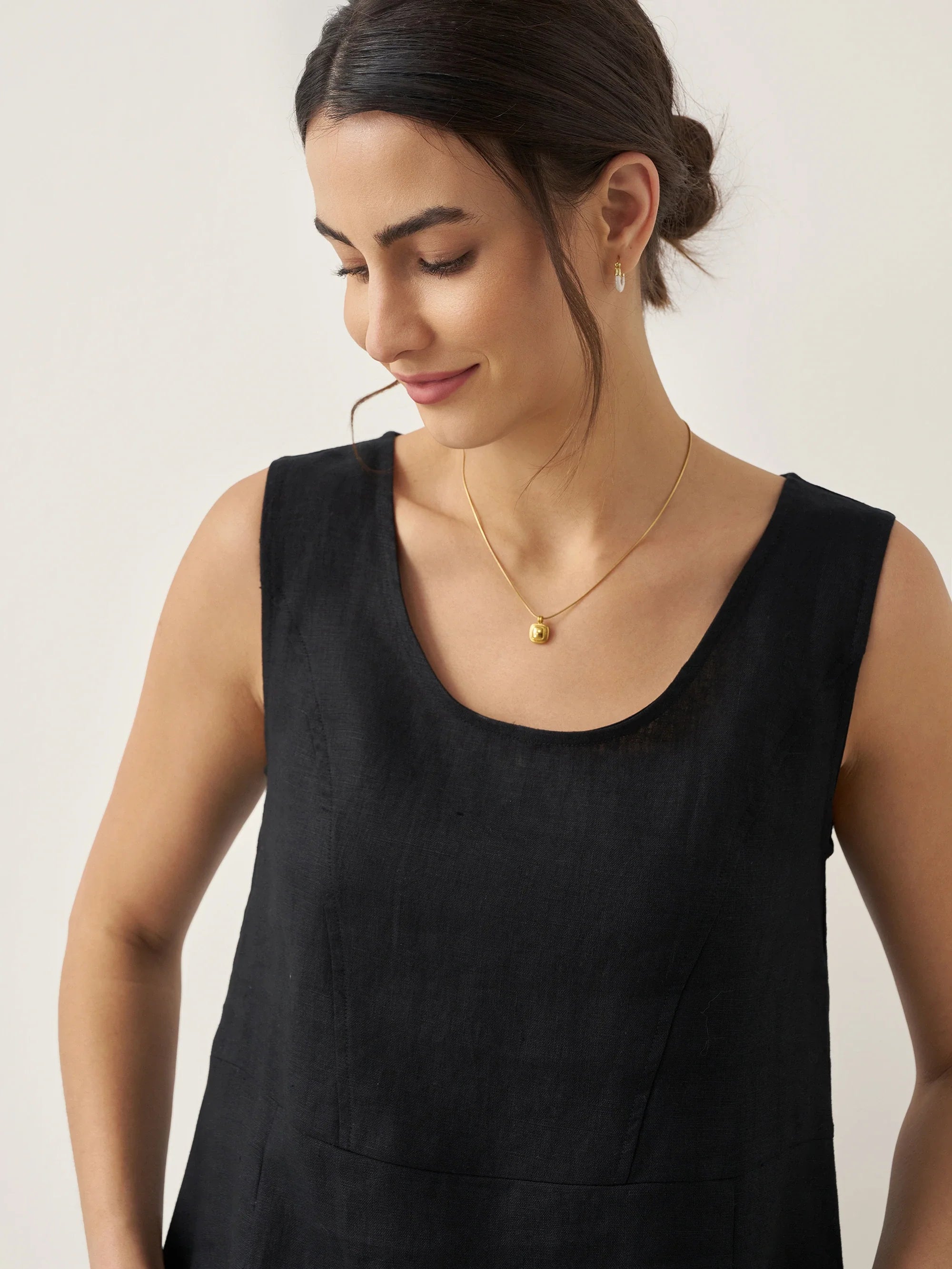 100% Linen Swing Beach Tank Dress GIANA - DRESSES-Linen Midi