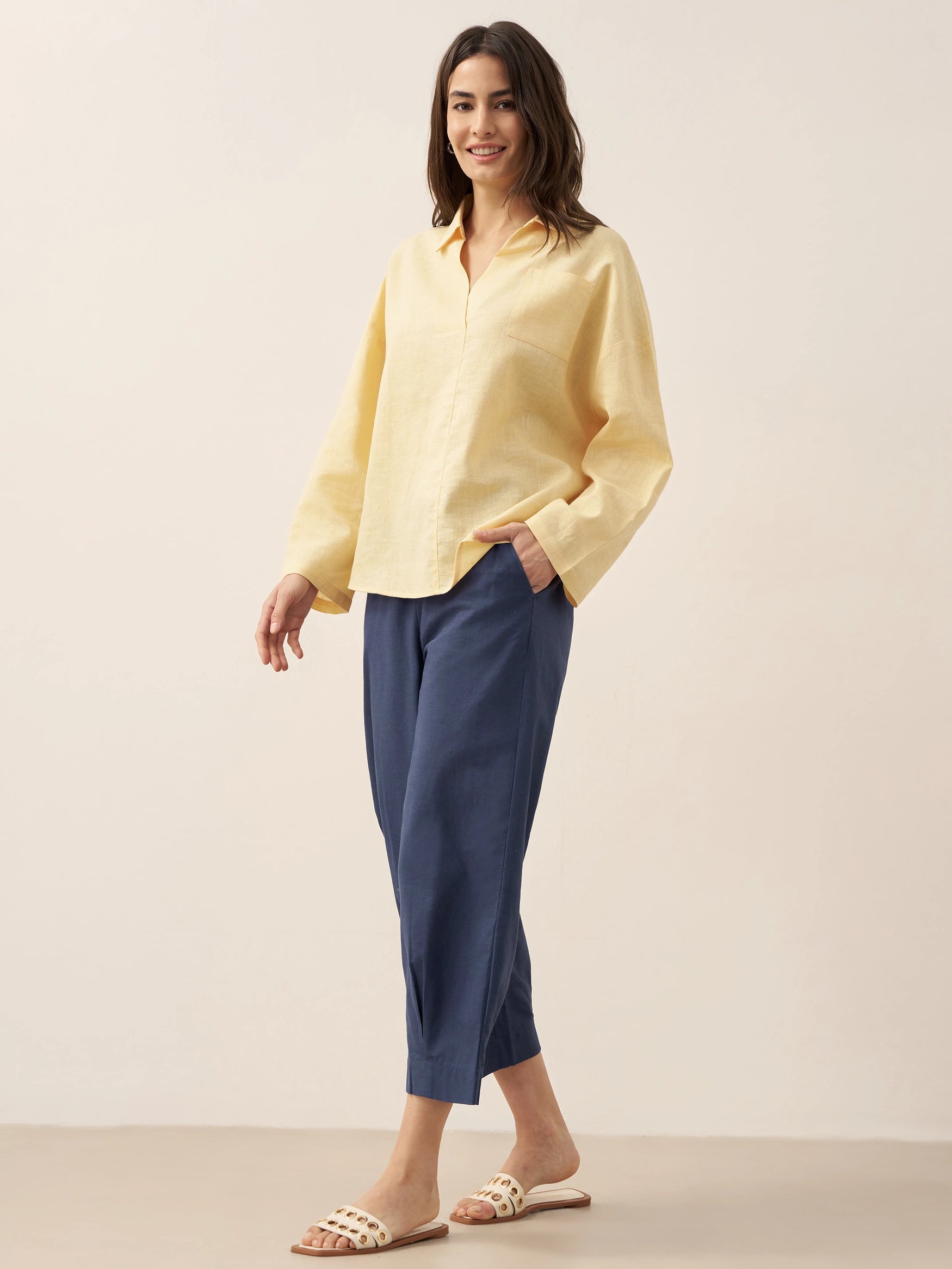 Linen Oversized Fit Pocket Shirt ELOWEN by LINTICO for women