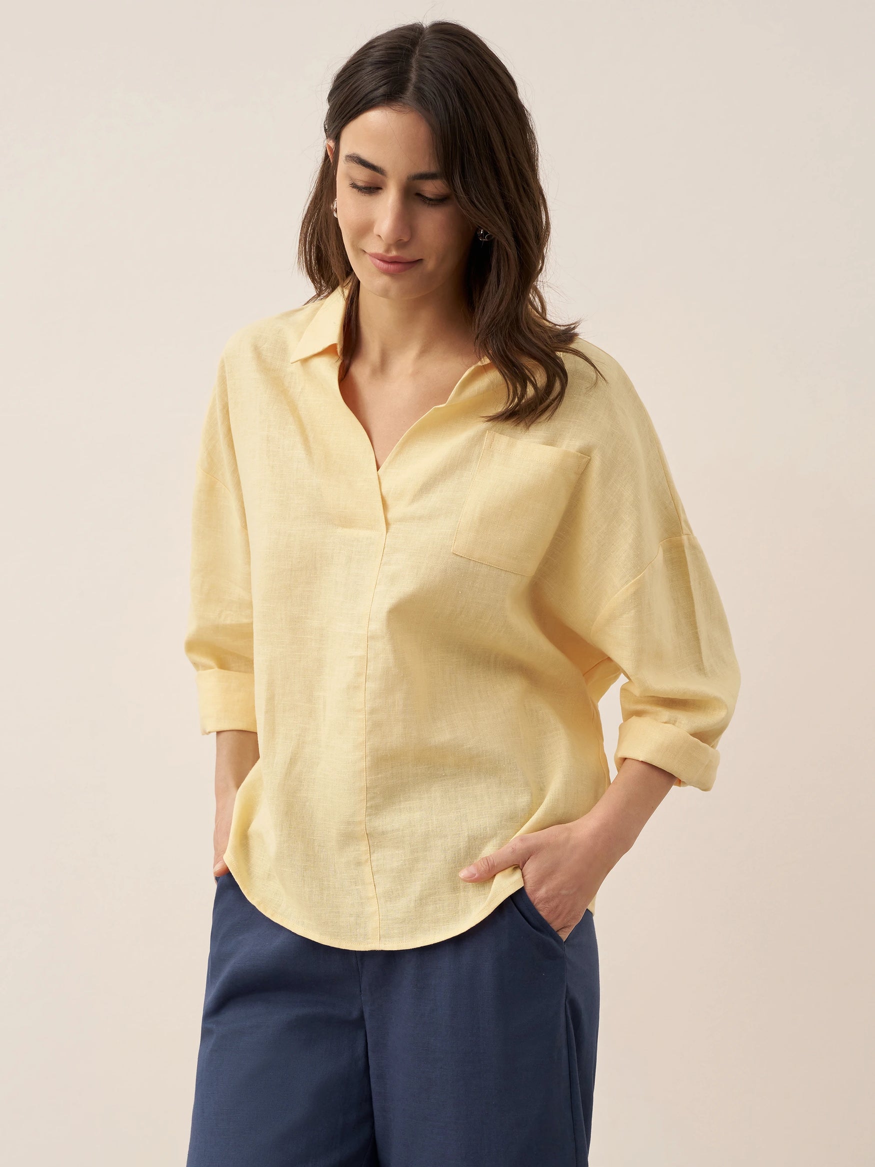 Linen Oversized Fit Pocket Shirt ELOWEN by LINTICO for women