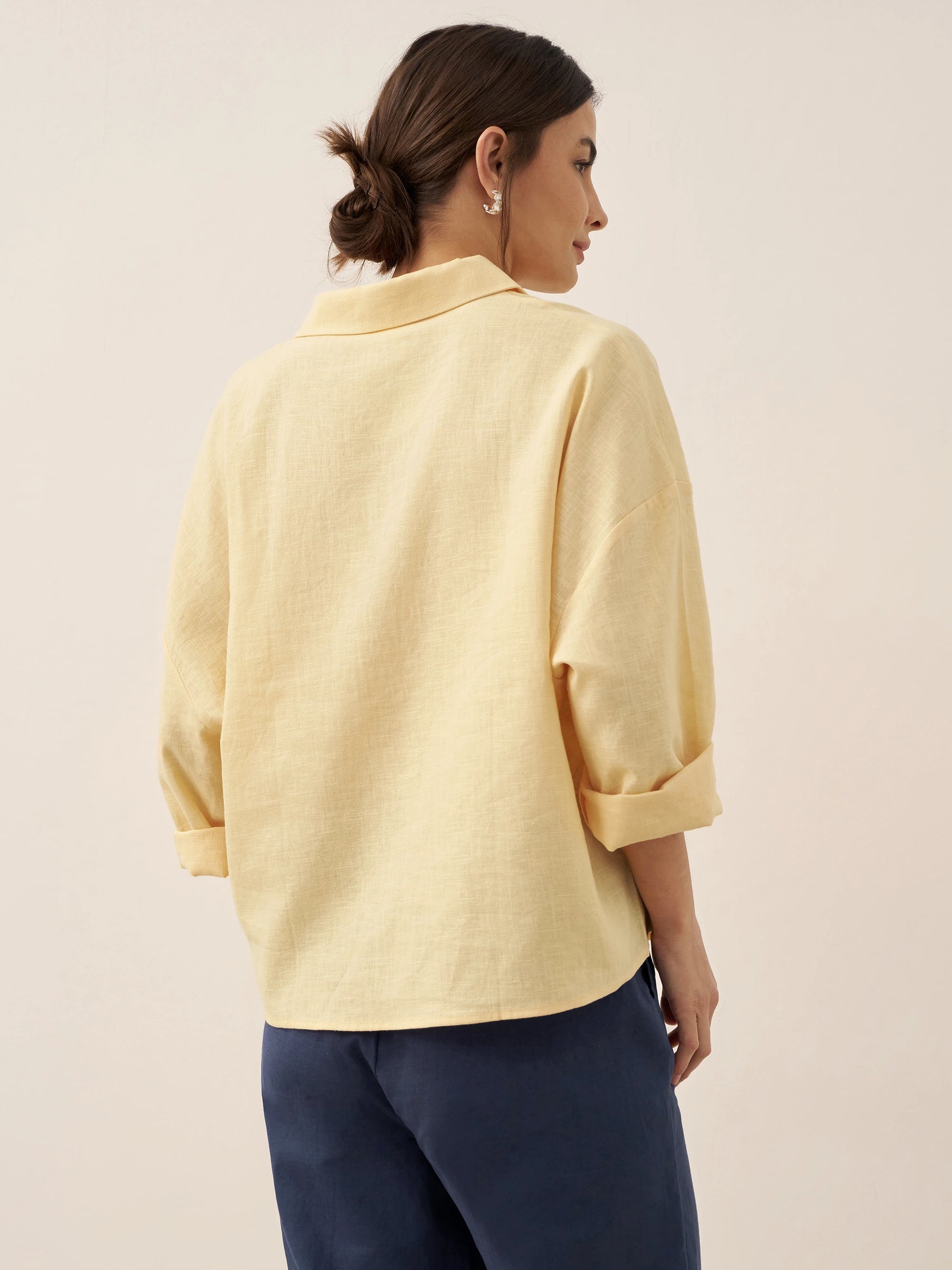 Linen Oversized Fit Pocket Shirt ELOWEN by LINTICO for women
