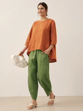 100% Linen Round Neck Artistic Stripe Top FLORENCE by LINTICO for women