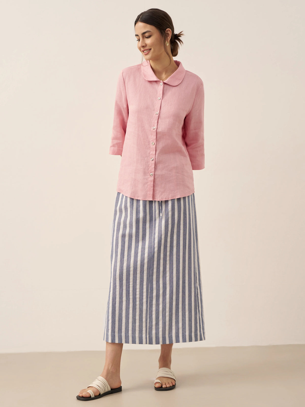 Linen Striped Drawstring Skirt ELISE by LINTICO for women