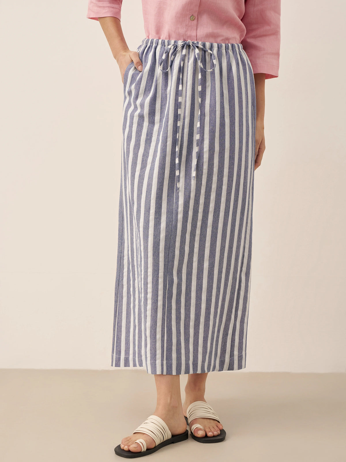 Linen Striped Drawstring Skirt ELISE by LINTICO for women