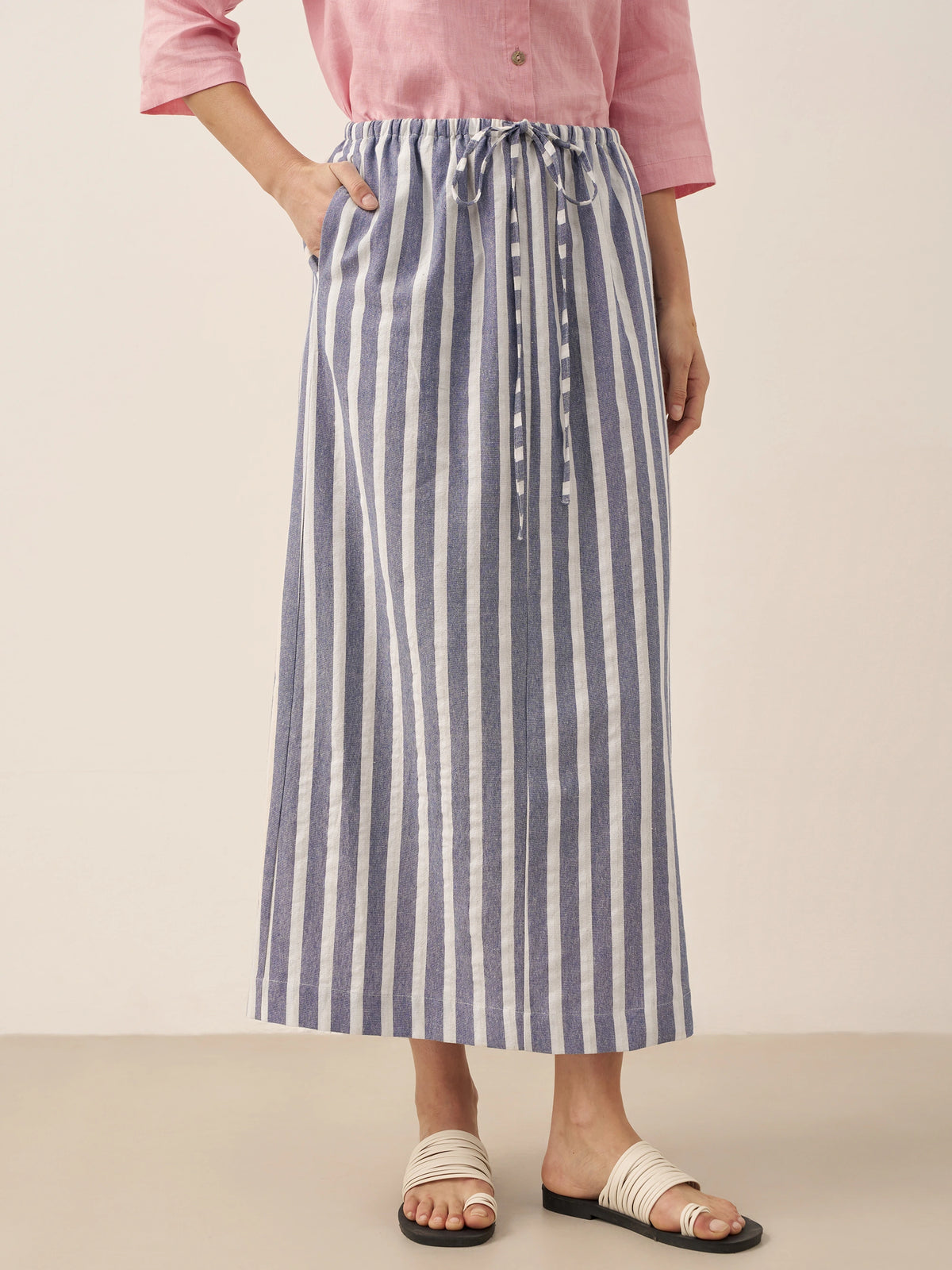 Linen Striped Drawstring Skirt ELISE by LINTICO for women