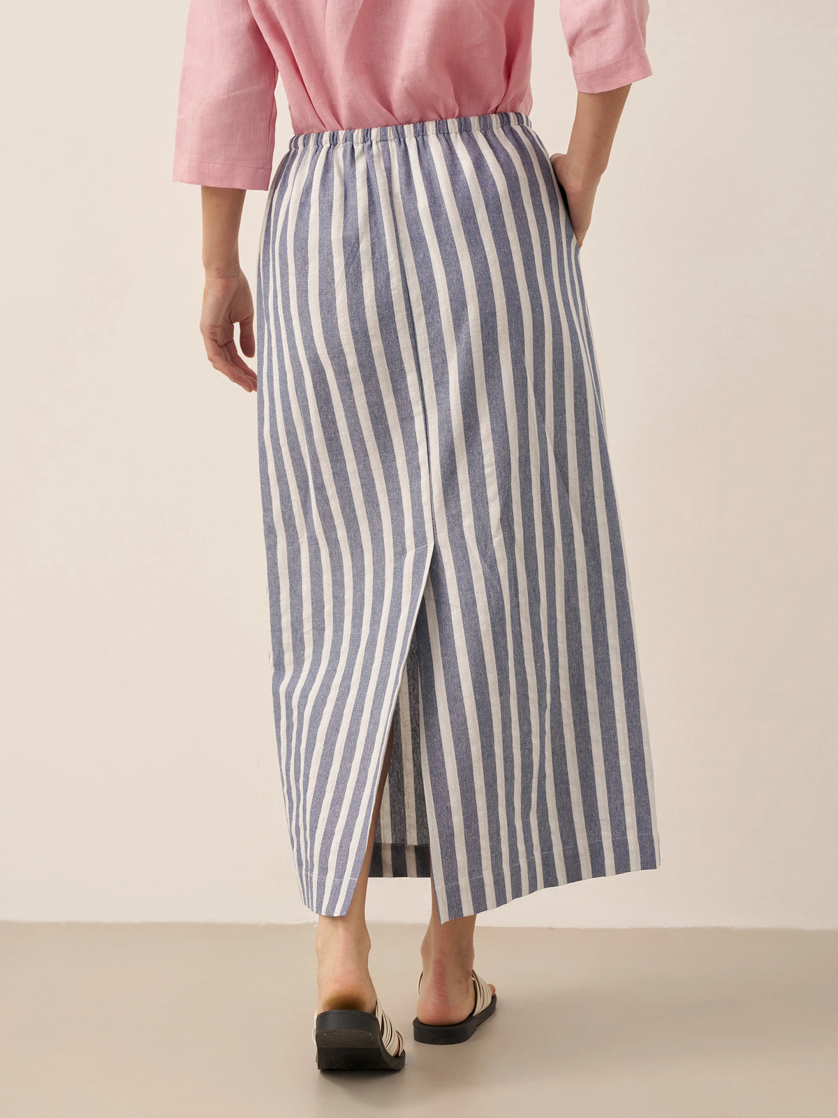 Linen Striped Drawstring Skirt ELISE by LINTICO for women