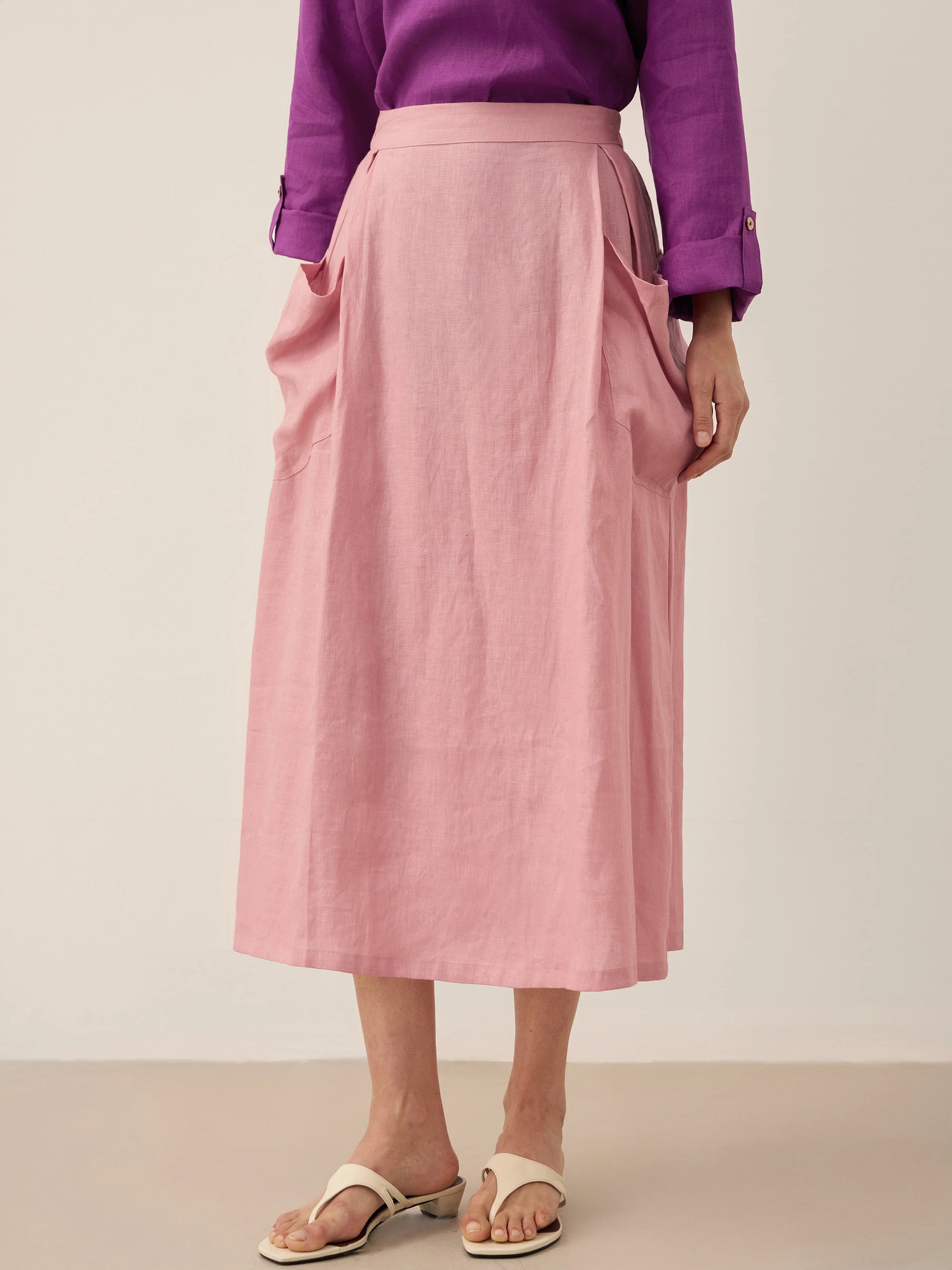 Linen-Cotton Elastic Waist Skirt MARINA by LINTICO for women