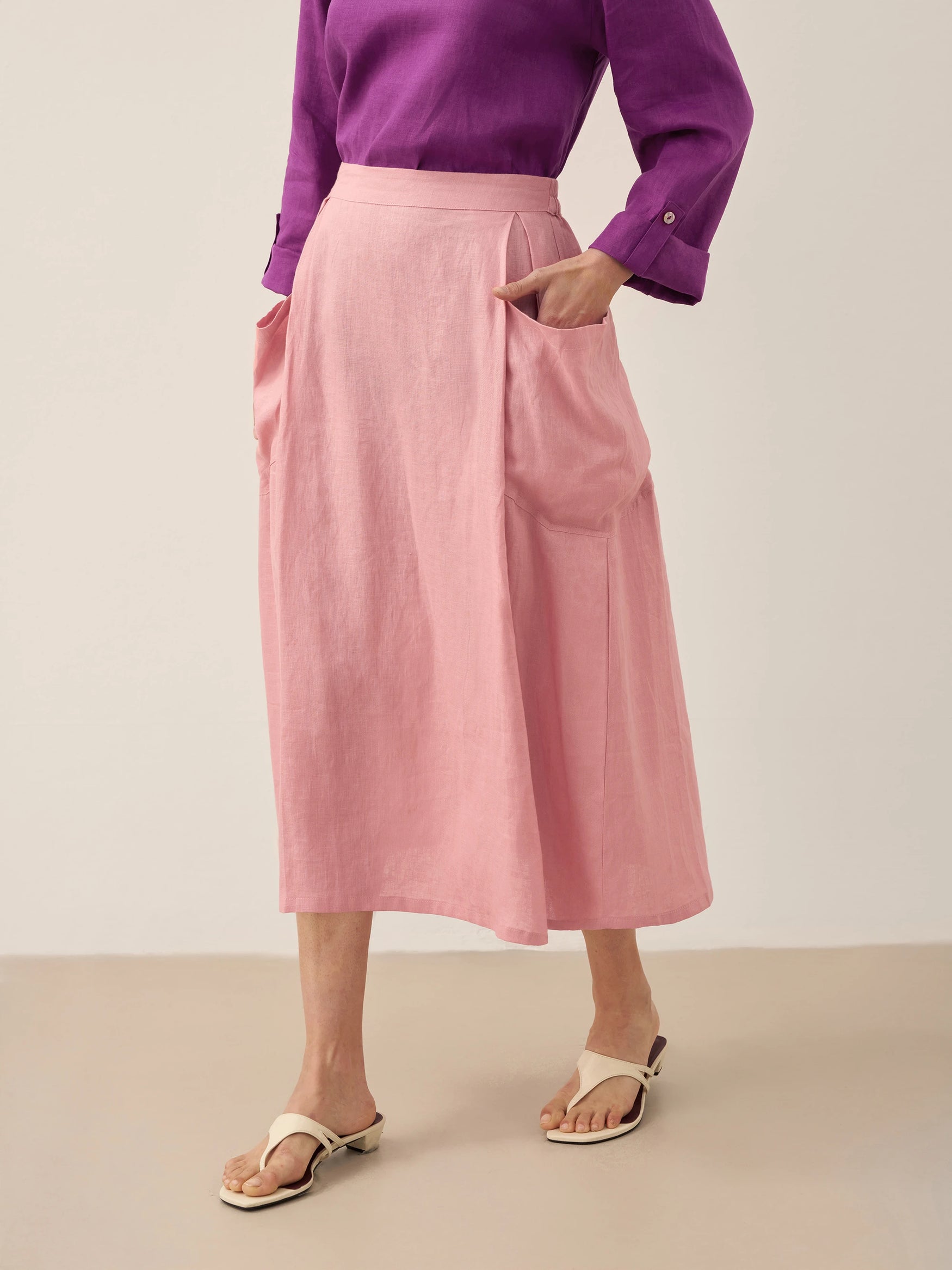 Linen-Cotton Elastic Waist Skirt MARINA by LINTICO for women