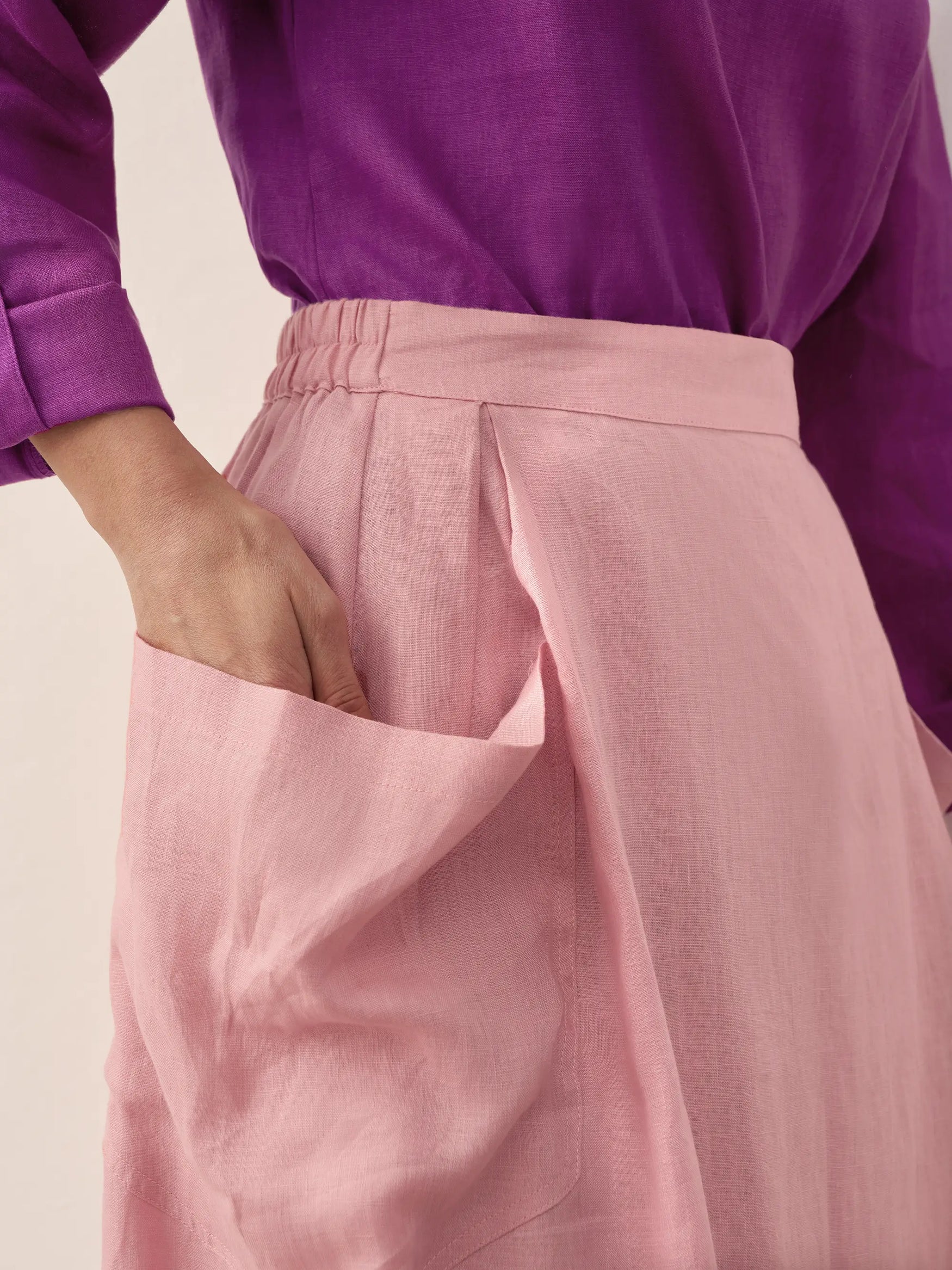 Linen-Cotton Elastic Waist Skirt MARINA by LINTICO for women