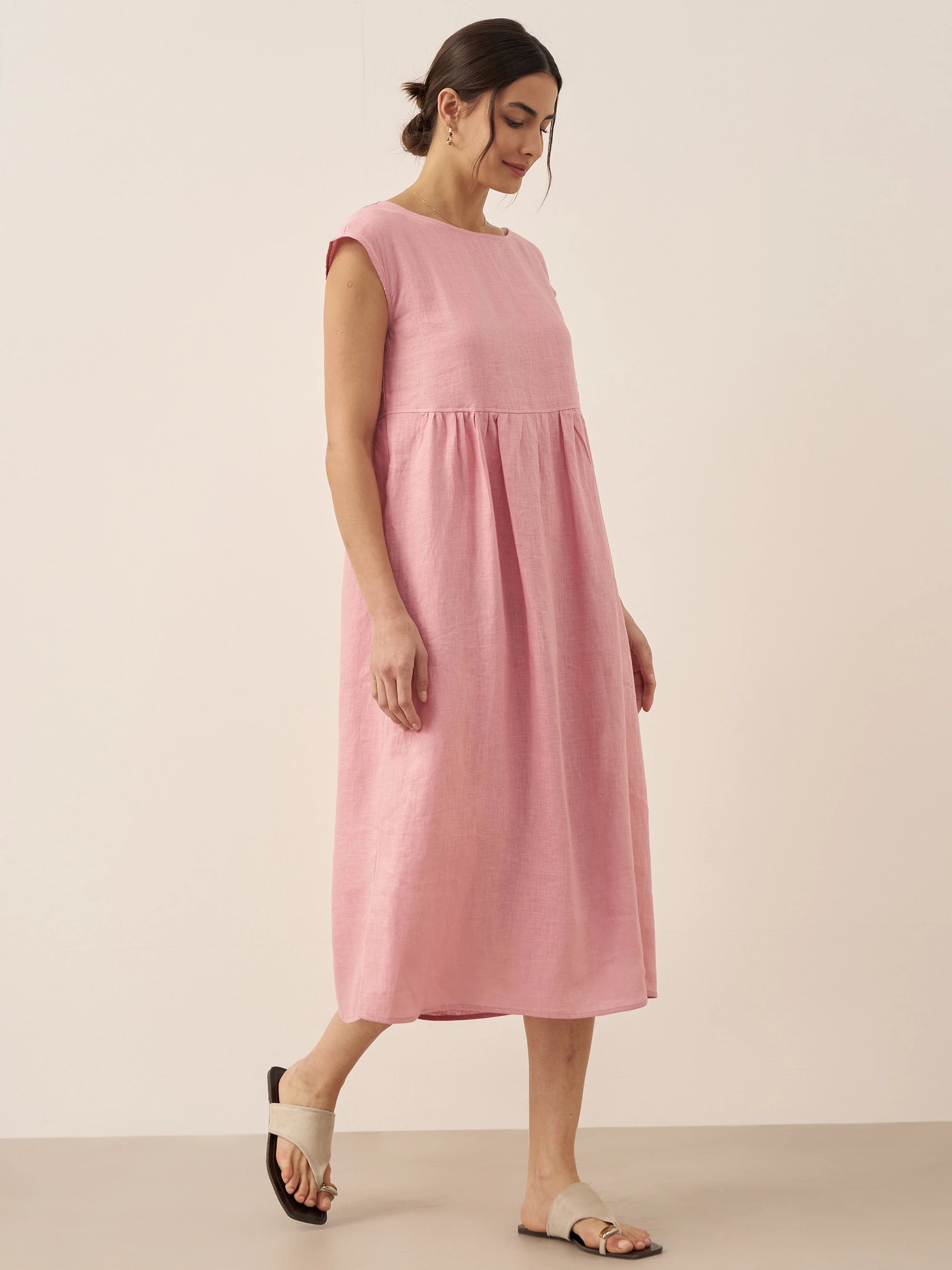 100% Linen Cap Sleeve Washed Maxi Dress JOAN
