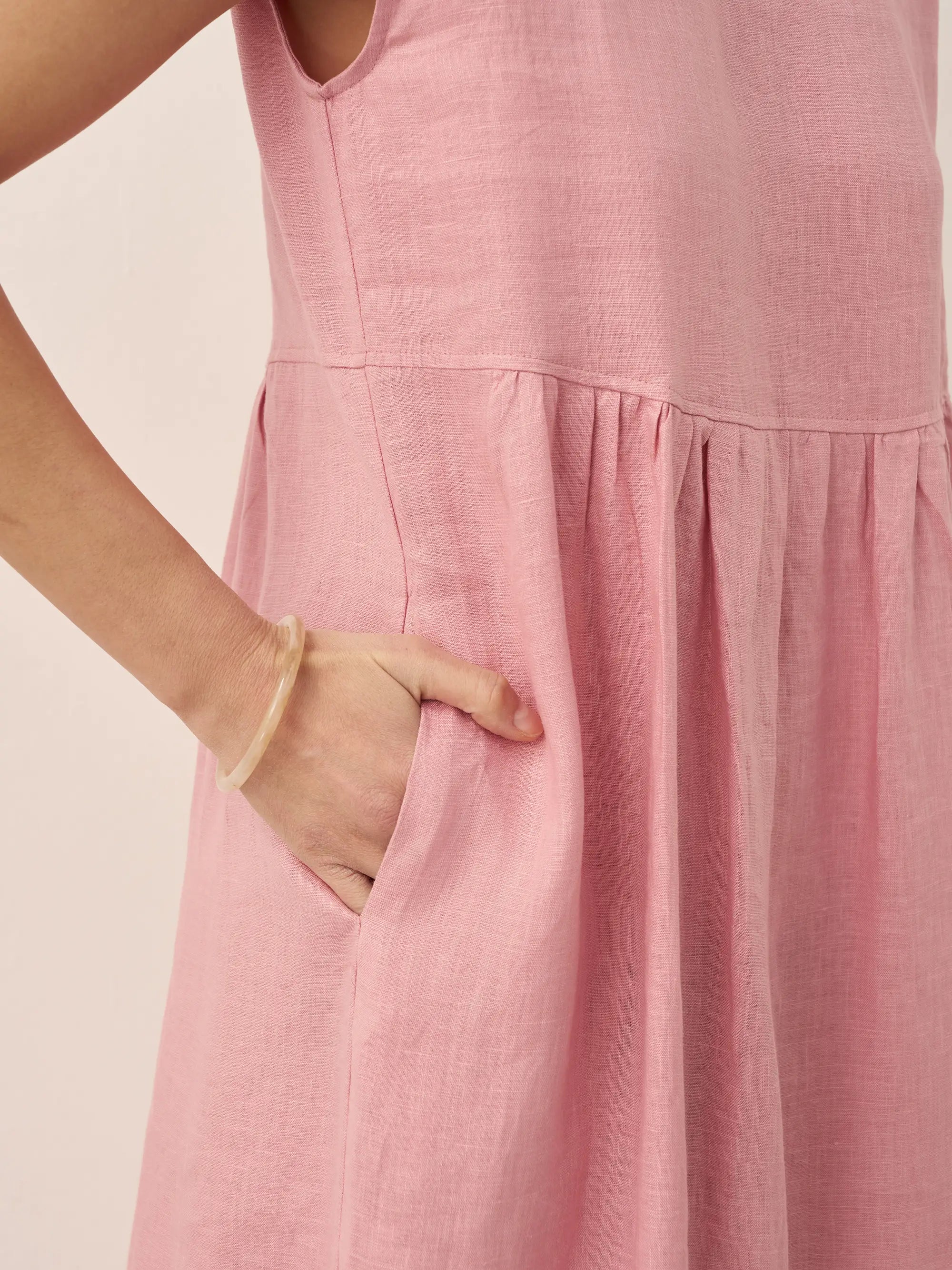 100% Linen Cap Sleeve Washed Maxi Dress JOAN