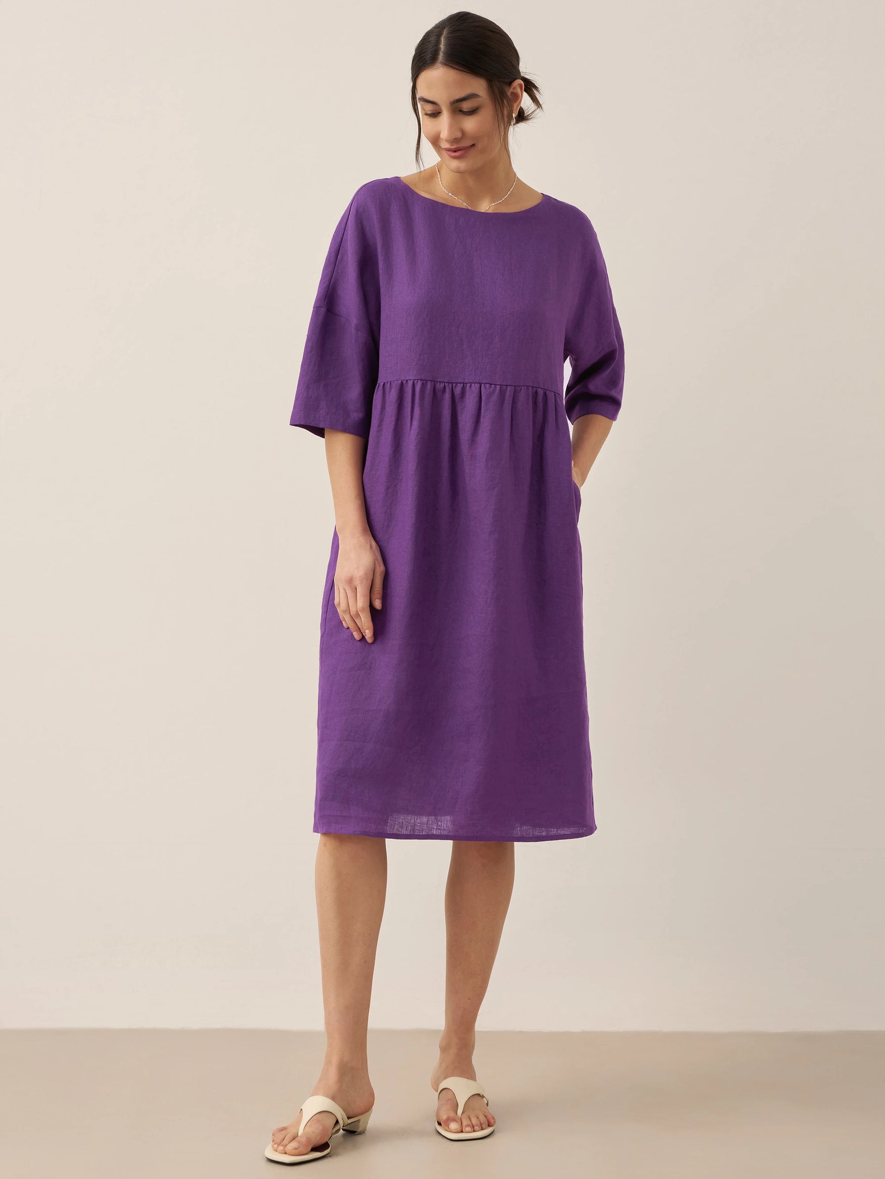 100% Linen A-Line Midi Dress VALENCIA by LINTICO for women