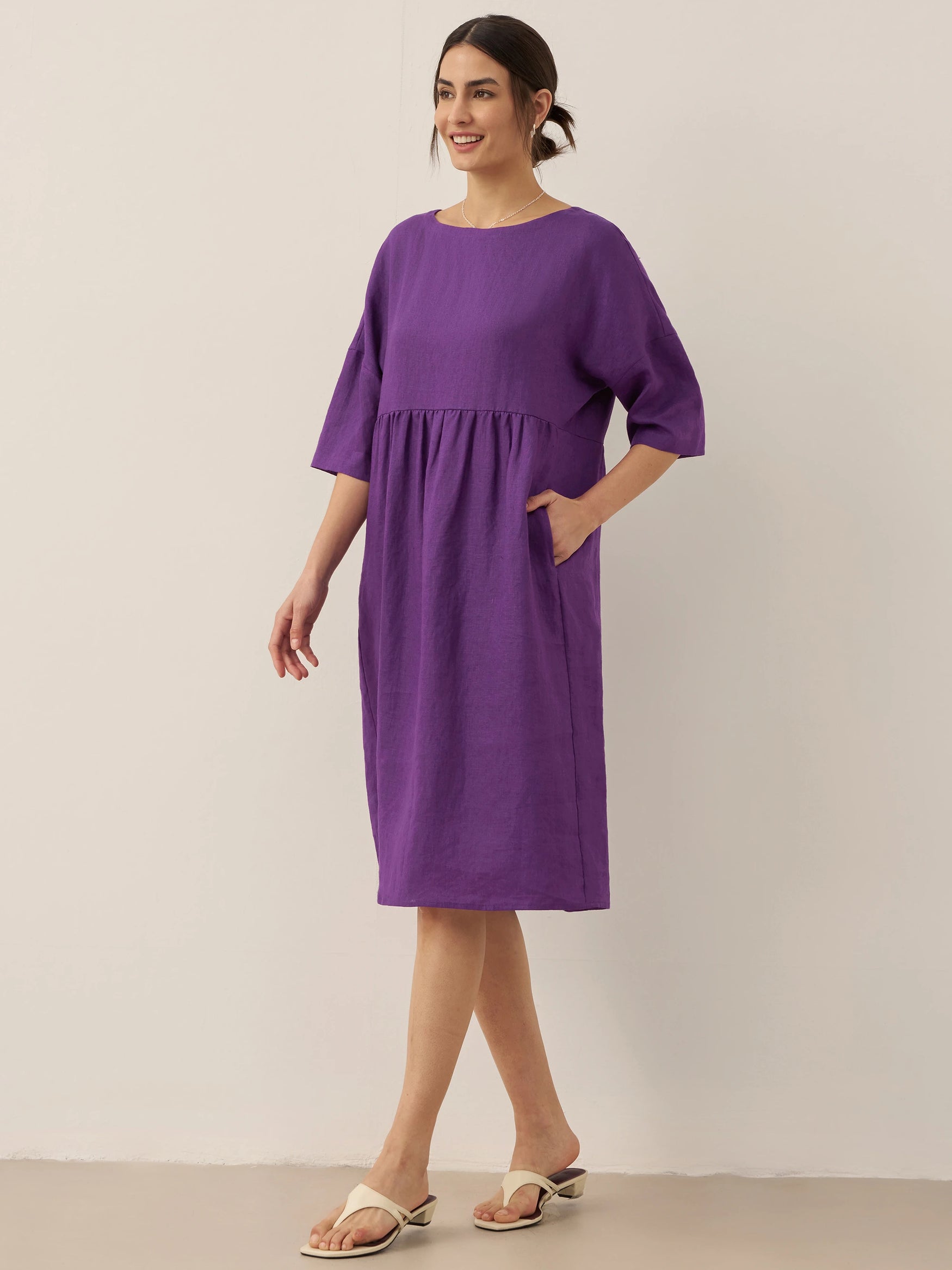 100% Linen A-Line Midi Dress VALENCIA by LINTICO for women