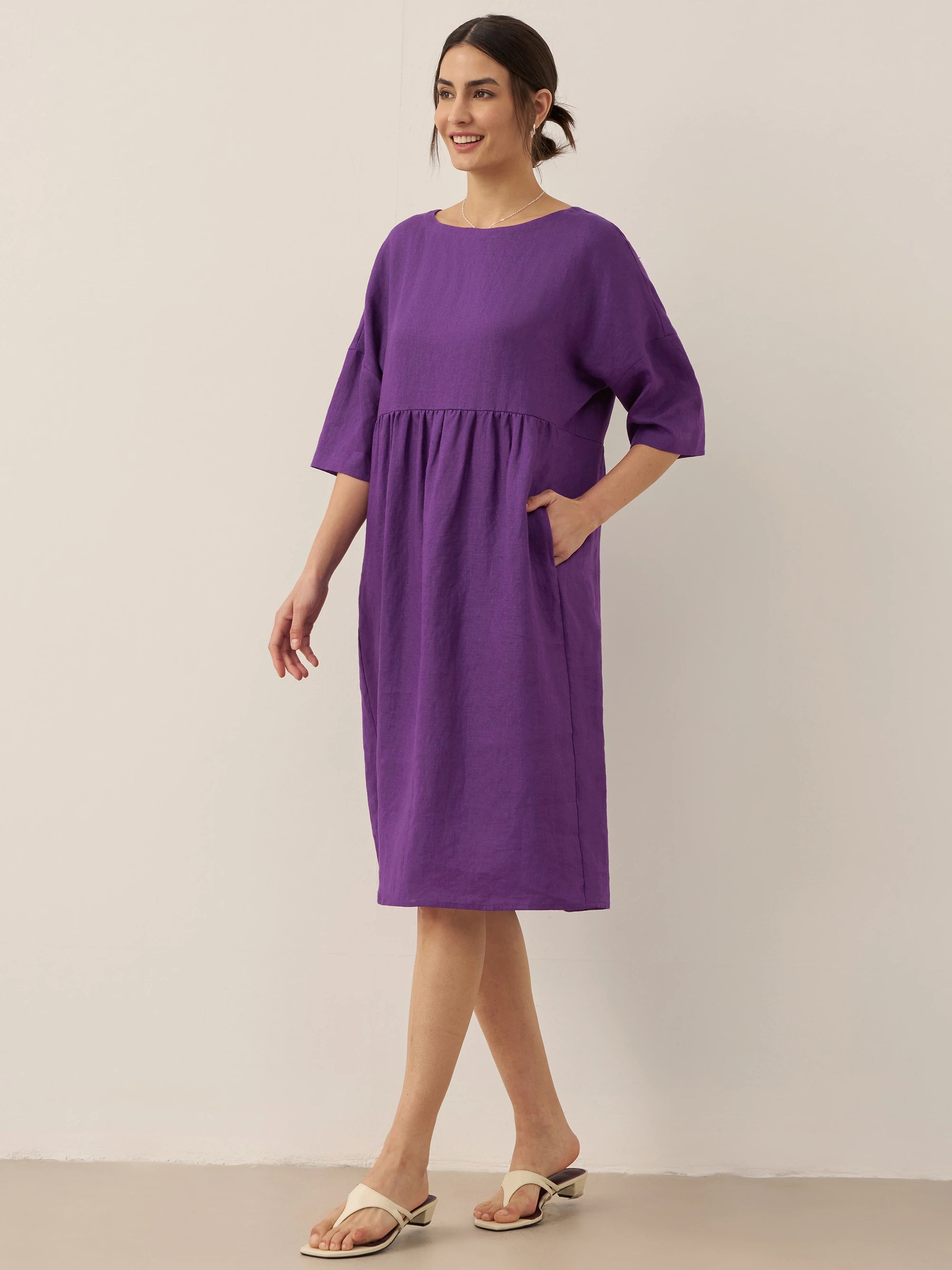 100% Linen A-Line Midi Dress VALENCIA