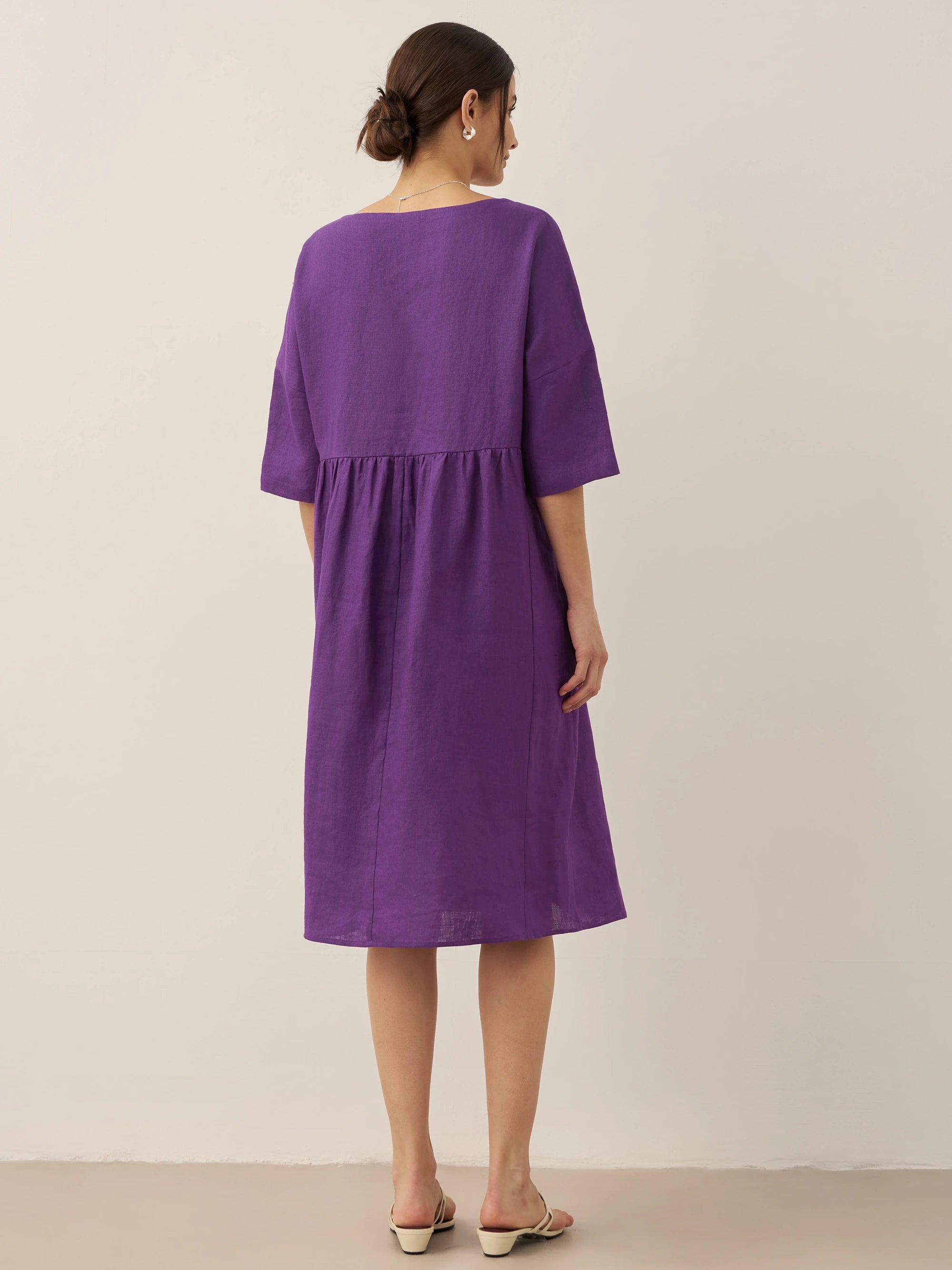 100% Linen A-Line Midi Dress VALENCIA